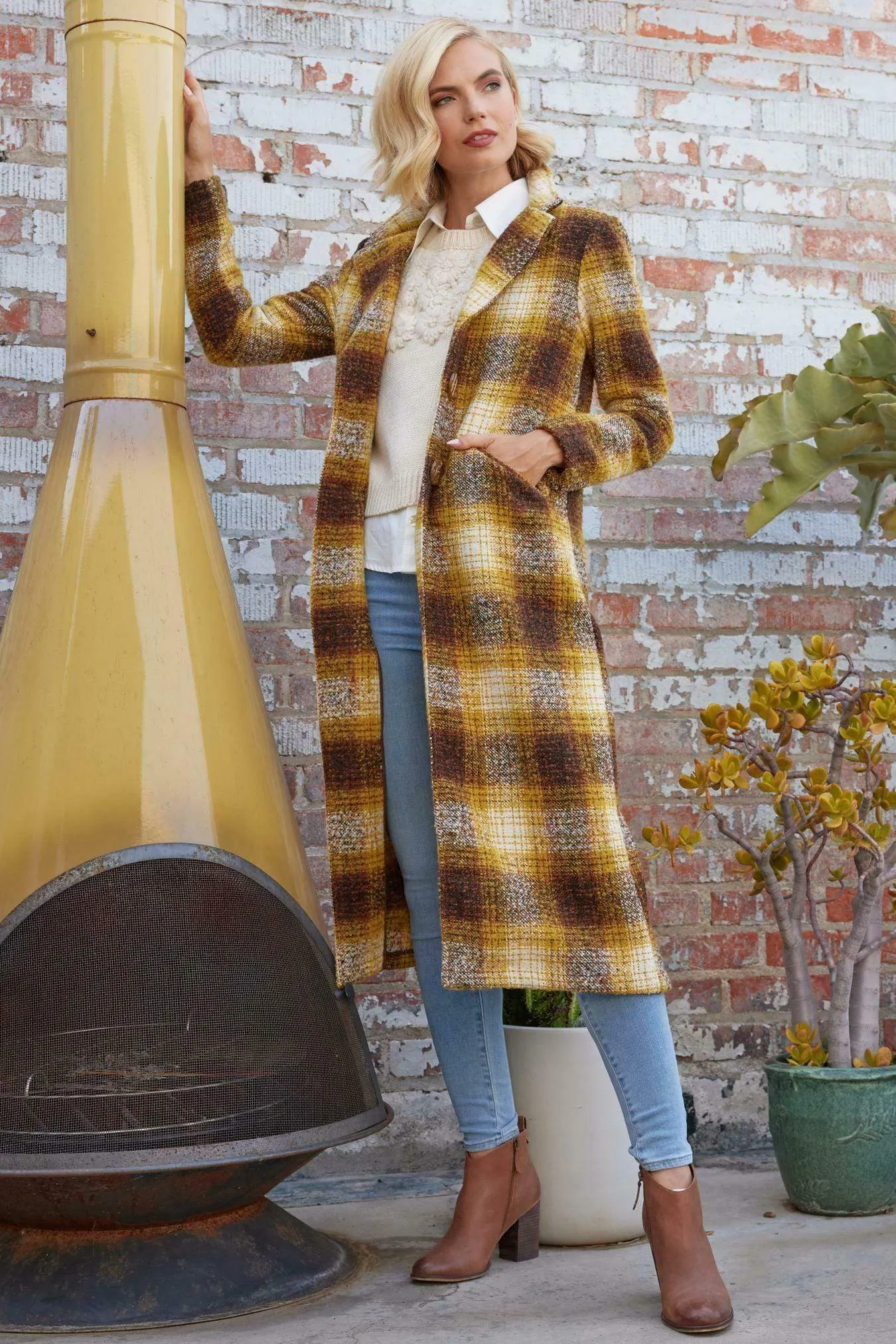 Longline Plaid Coat