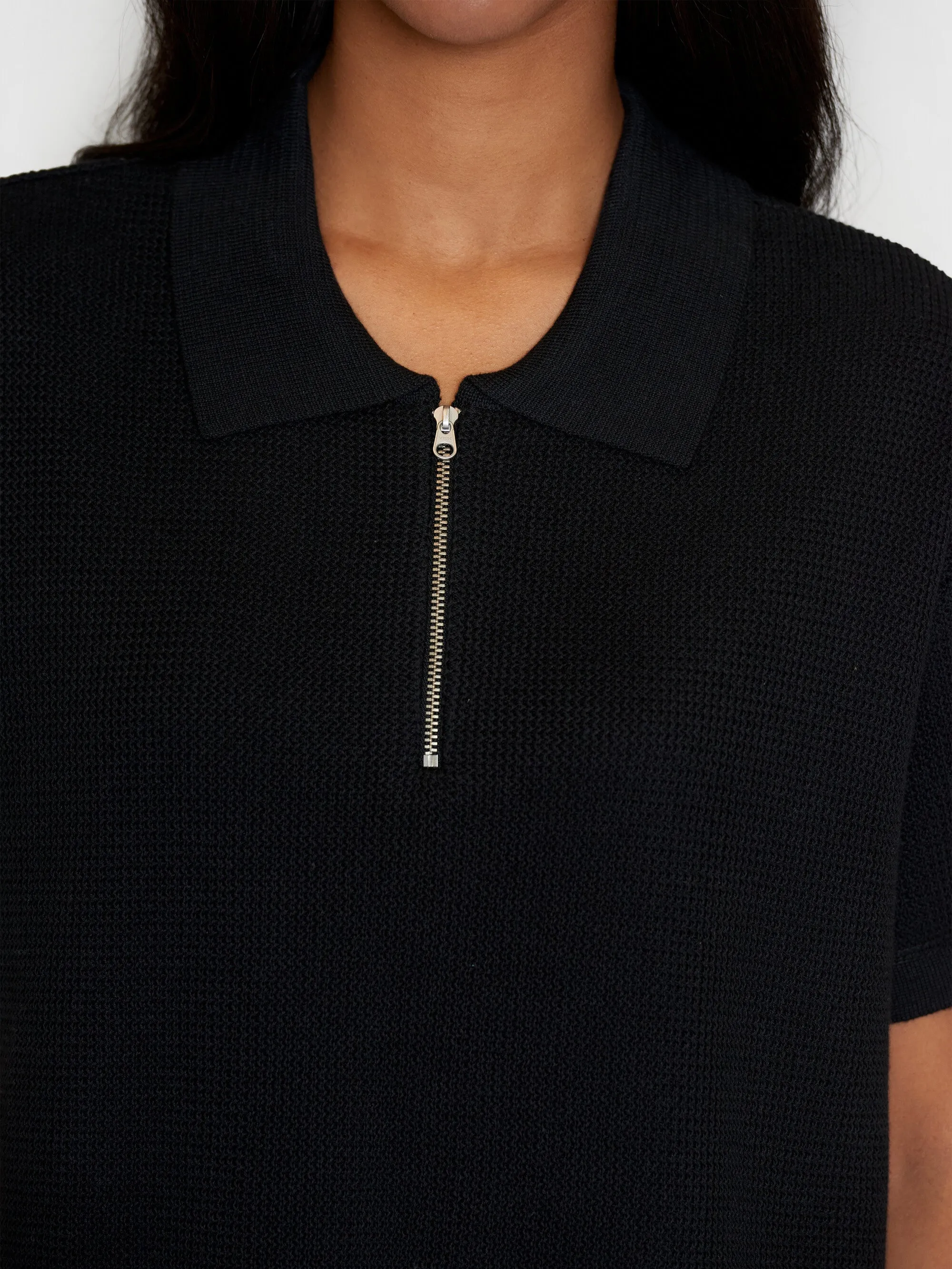 Loose short sleeve polo - GOTS/Vegan - Black Jet