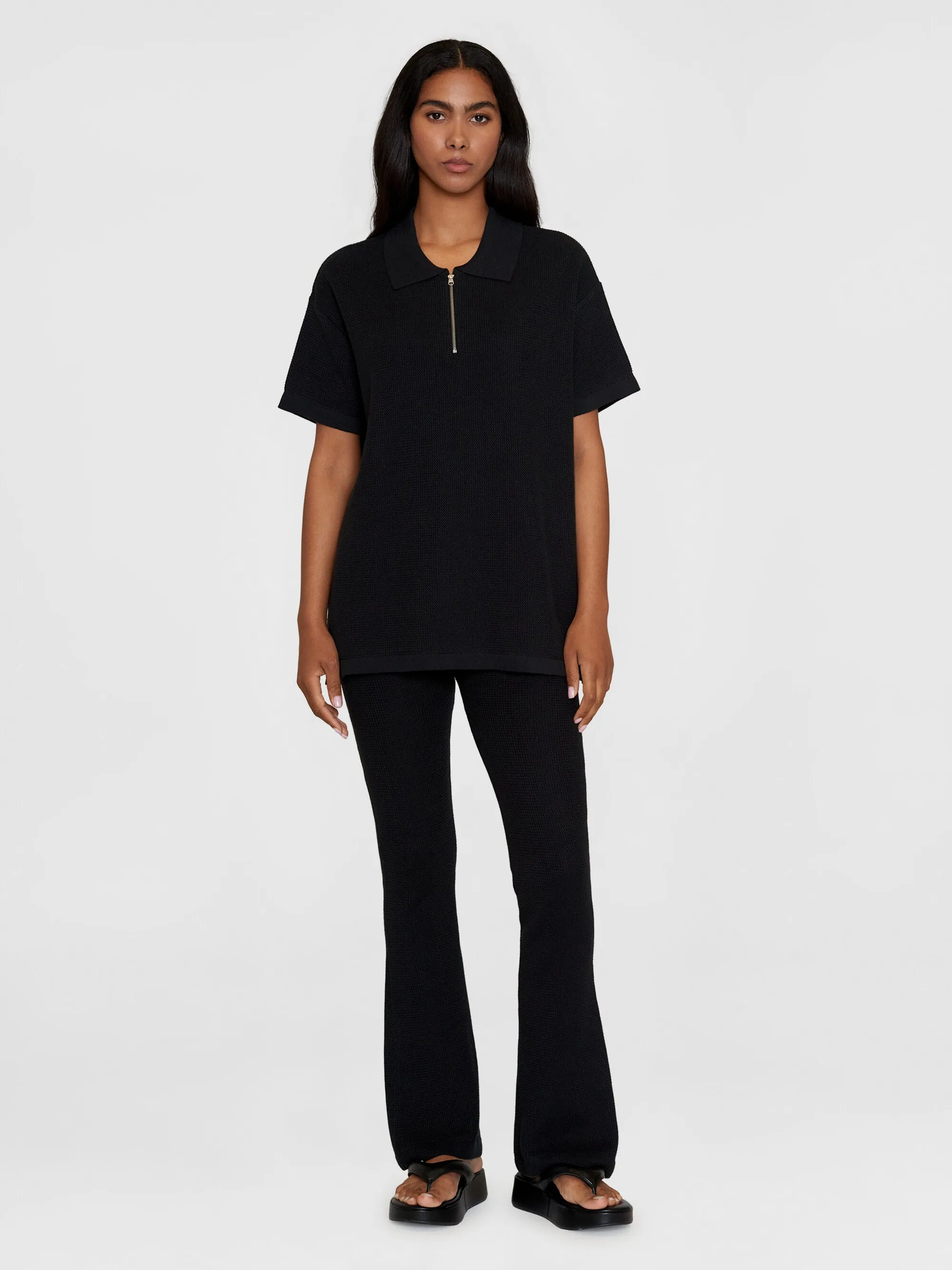 Loose short sleeve polo - GOTS/Vegan - Black Jet