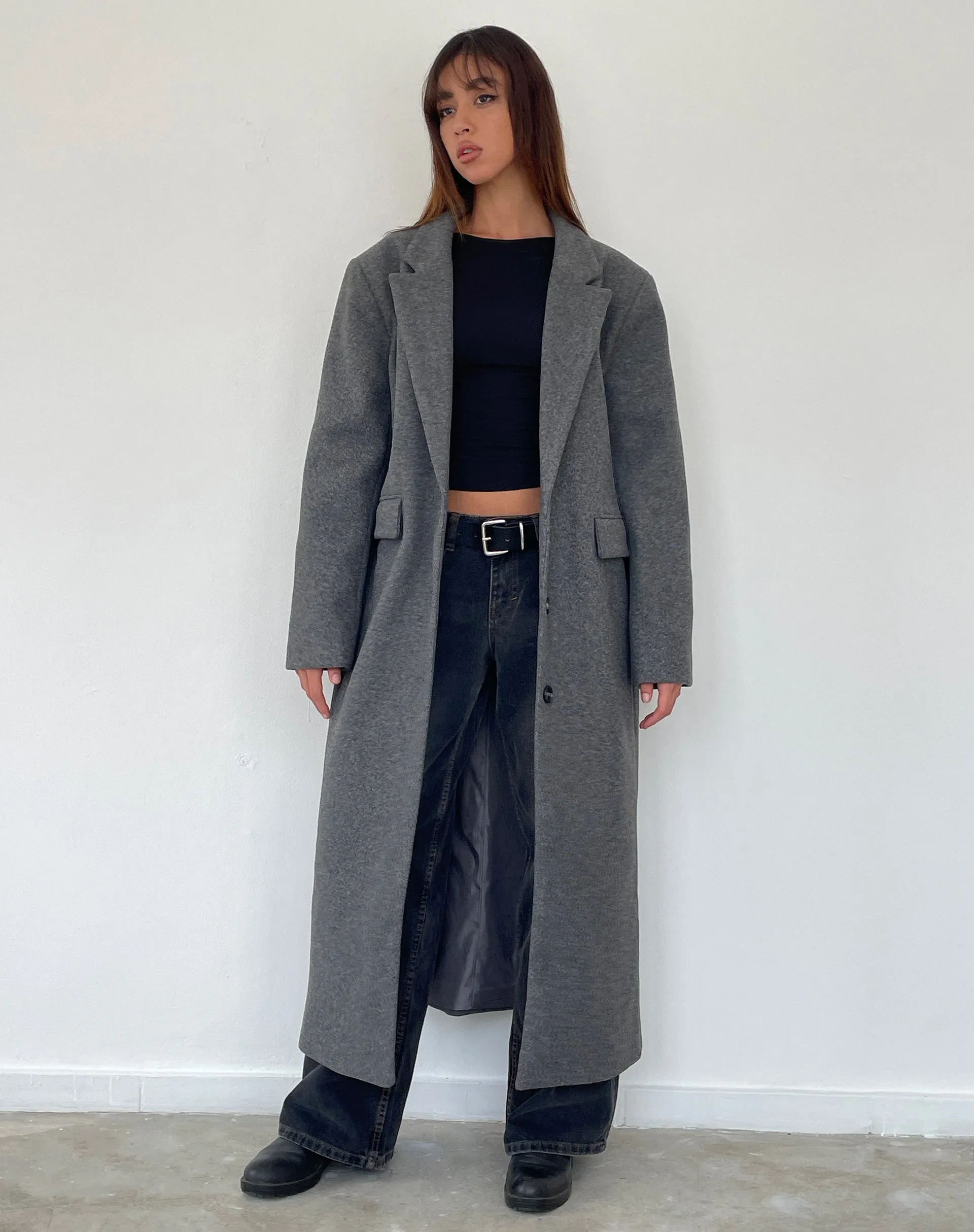 Malati Longline Coat in Charcoal