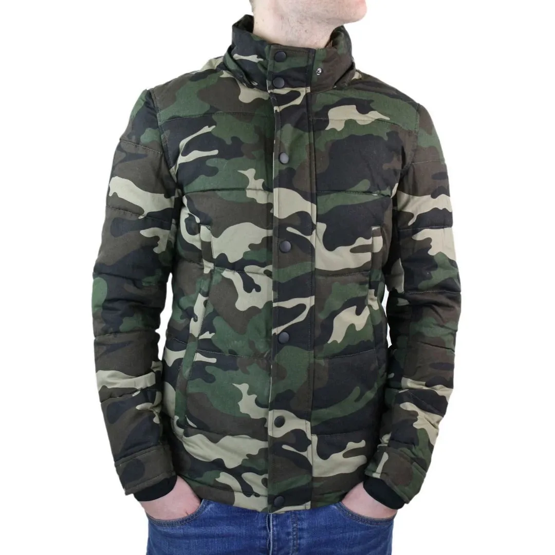 Men's Camo Camouflage Quilted Padded Puffer Jacket Hood Fur Removable