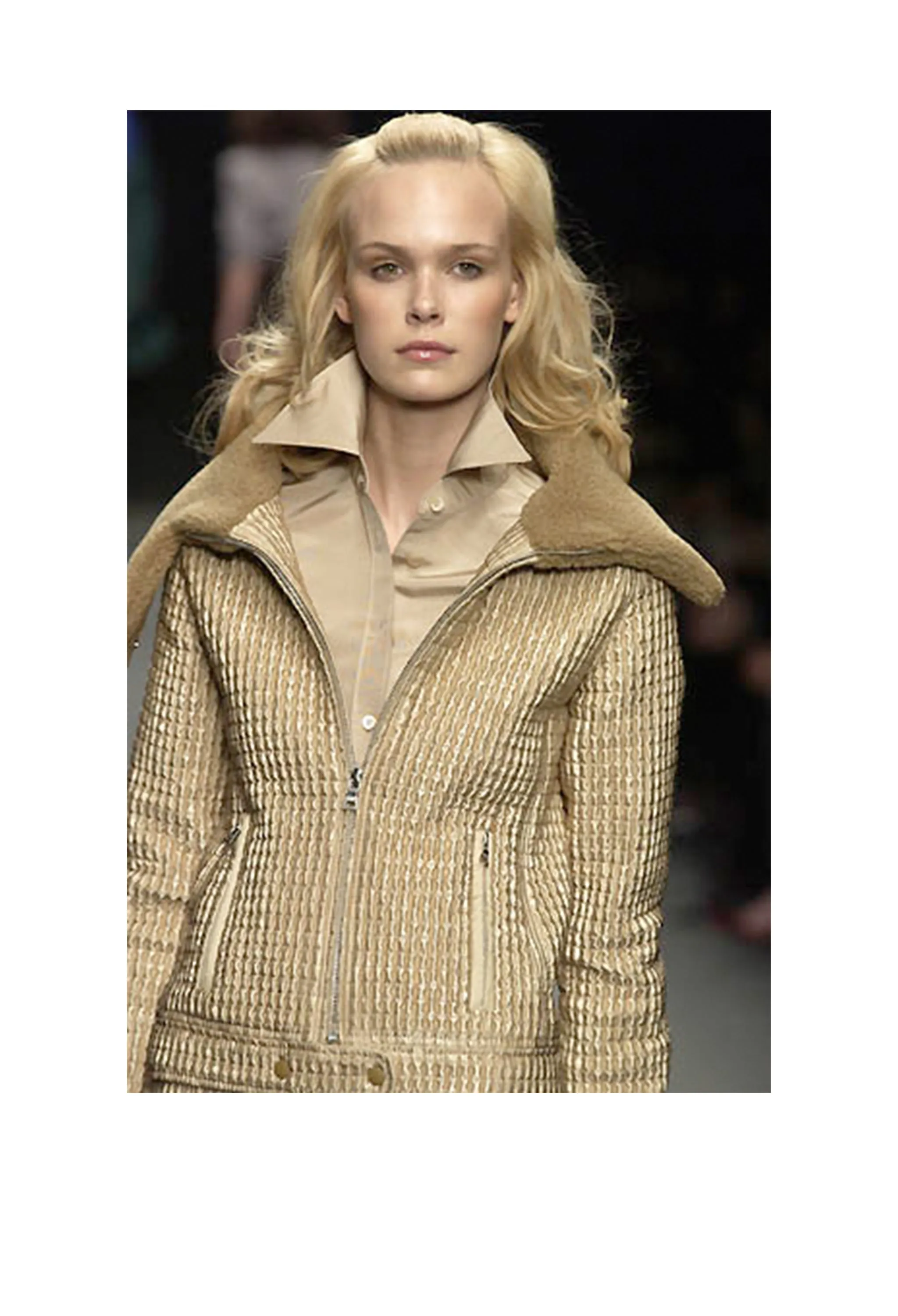 MIU MIU GOLD QUILTED & FAUX SHEARLING COLLAR JACKET 2002