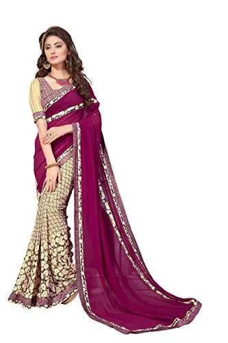 Oomph! Women's Georgette Sarees Party Wear/Fancy Georgette Sarees/Printed Georgette Sarees - Sangria &amp; Lace