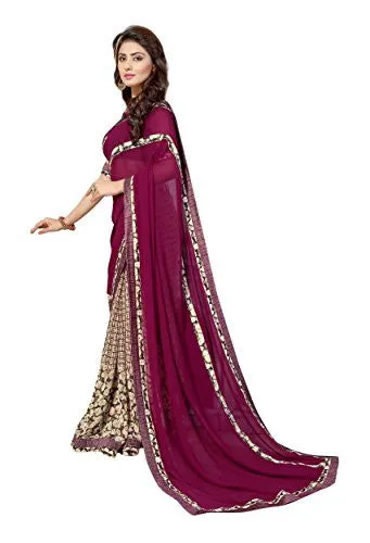 Oomph! Women's Georgette Sarees Party Wear/Fancy Georgette Sarees/Printed Georgette Sarees - Sangria &amp; Lace