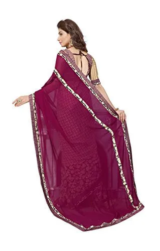 Oomph! Women's Georgette Sarees Party Wear/Fancy Georgette Sarees/Printed Georgette Sarees - Sangria &amp; Lace