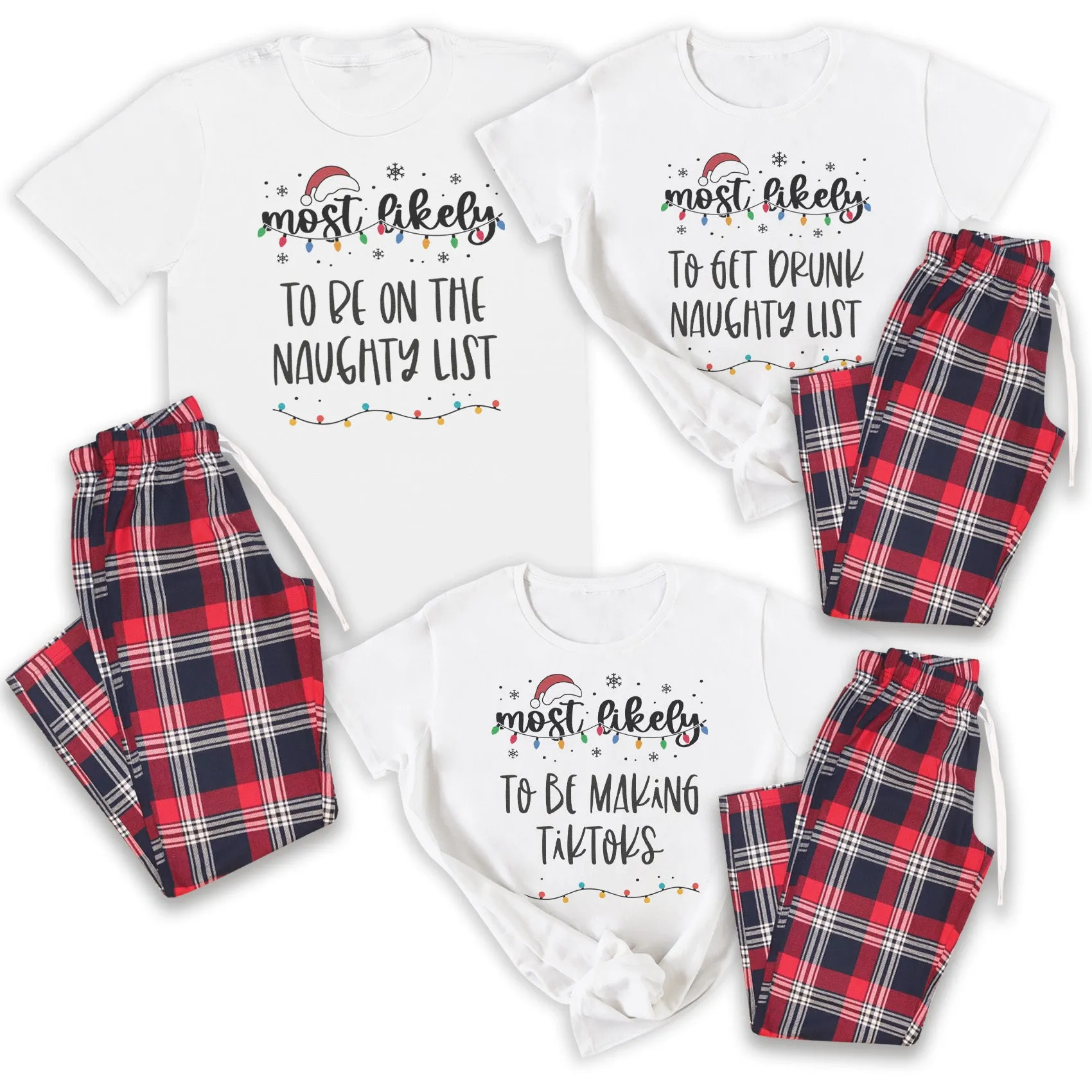 PERSONALISED Most Likely... - Family Matching Christmas Pyjamas - Top & Tartan PJ Bottoms - (Sold Separately)