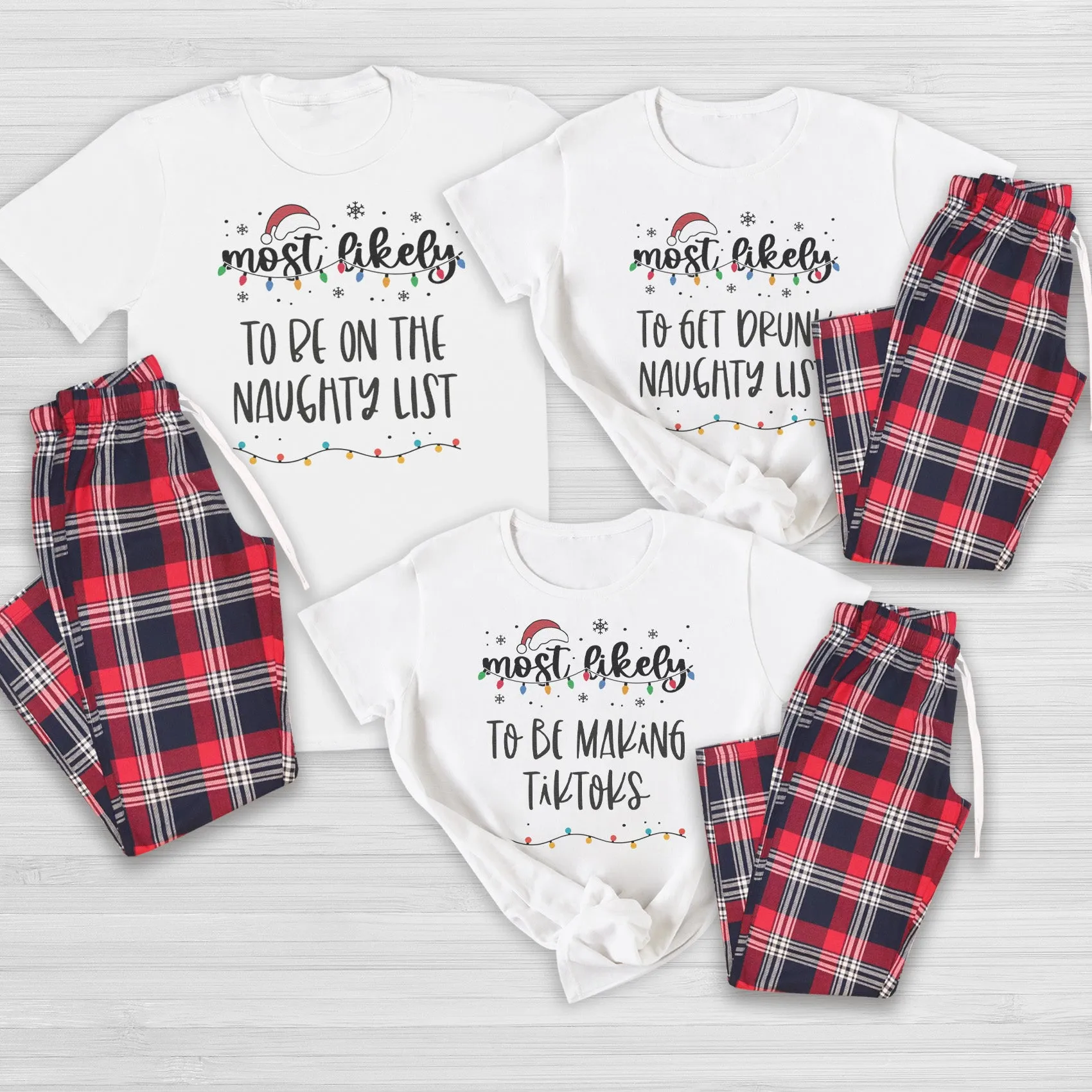 PERSONALISED Most Likely... - Family Matching Christmas Pyjamas - Top & Tartan PJ Bottoms - (Sold Separately)