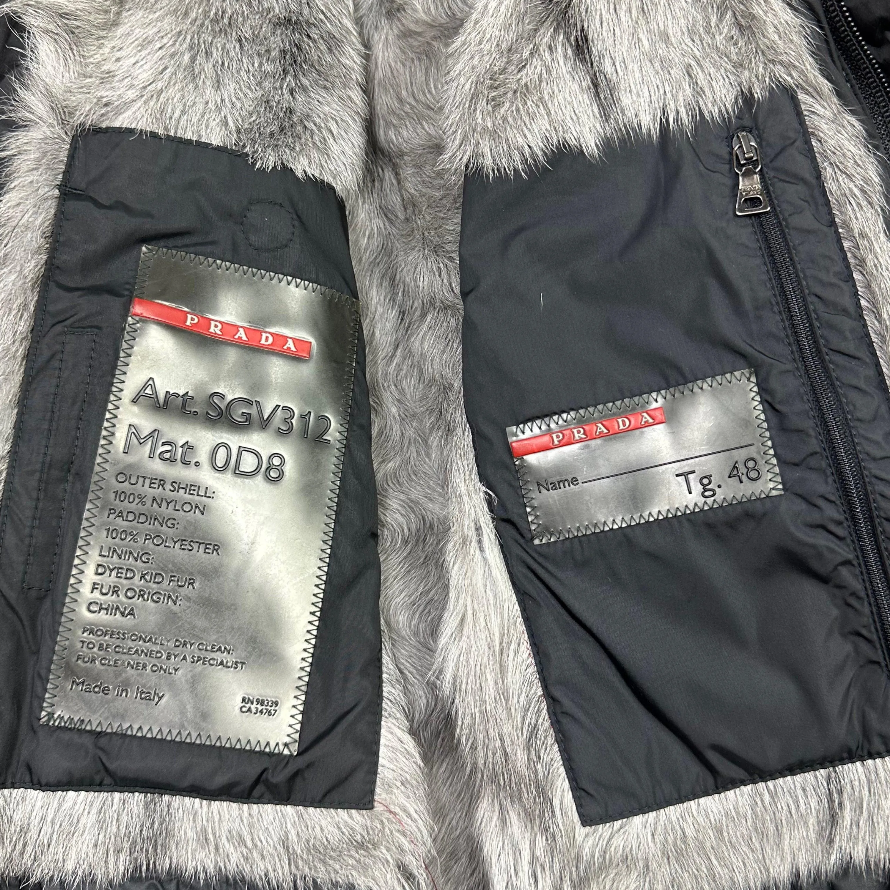 Prada Sport AW00 Goat Fur Nylon Technical Parka - L