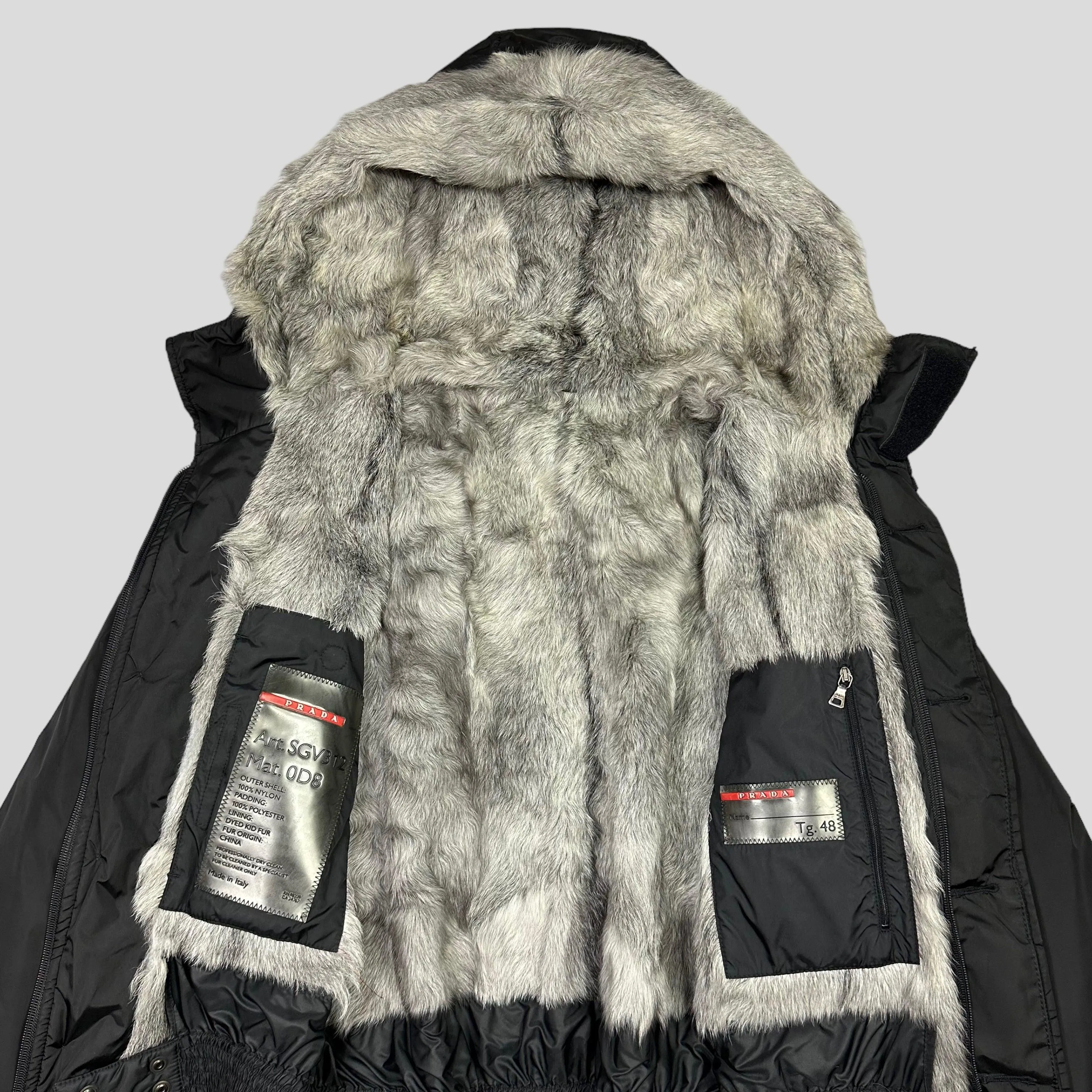 Prada Sport AW00 Goat Fur Nylon Technical Parka - L