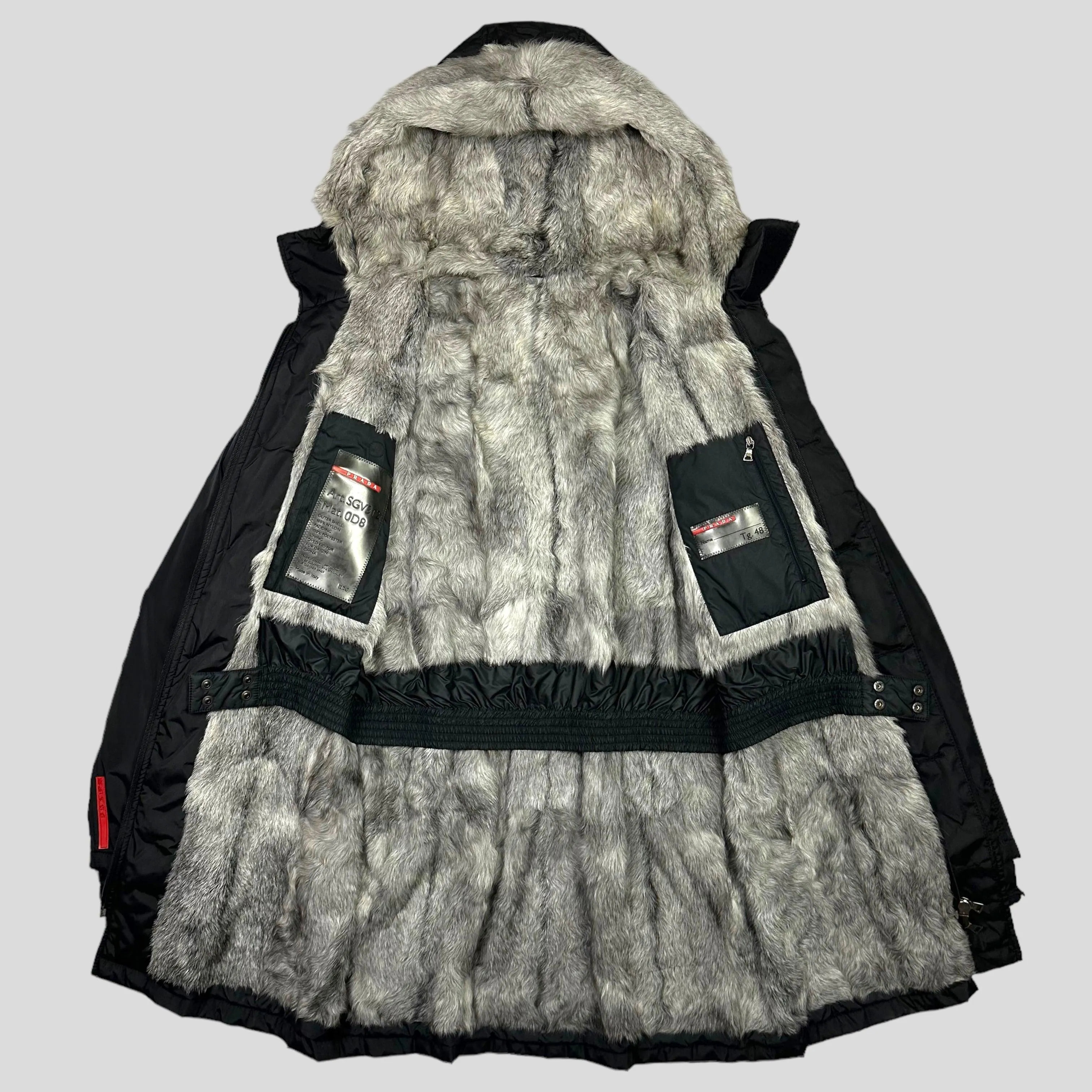 Prada Sport AW00 Goat Fur Nylon Technical Parka - L