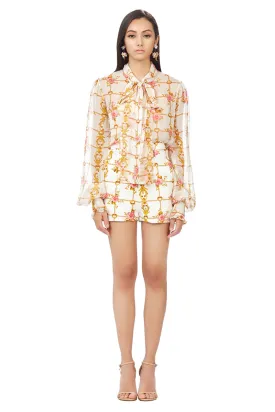 Printed Silk Chiffon Pussy Bow Blouse