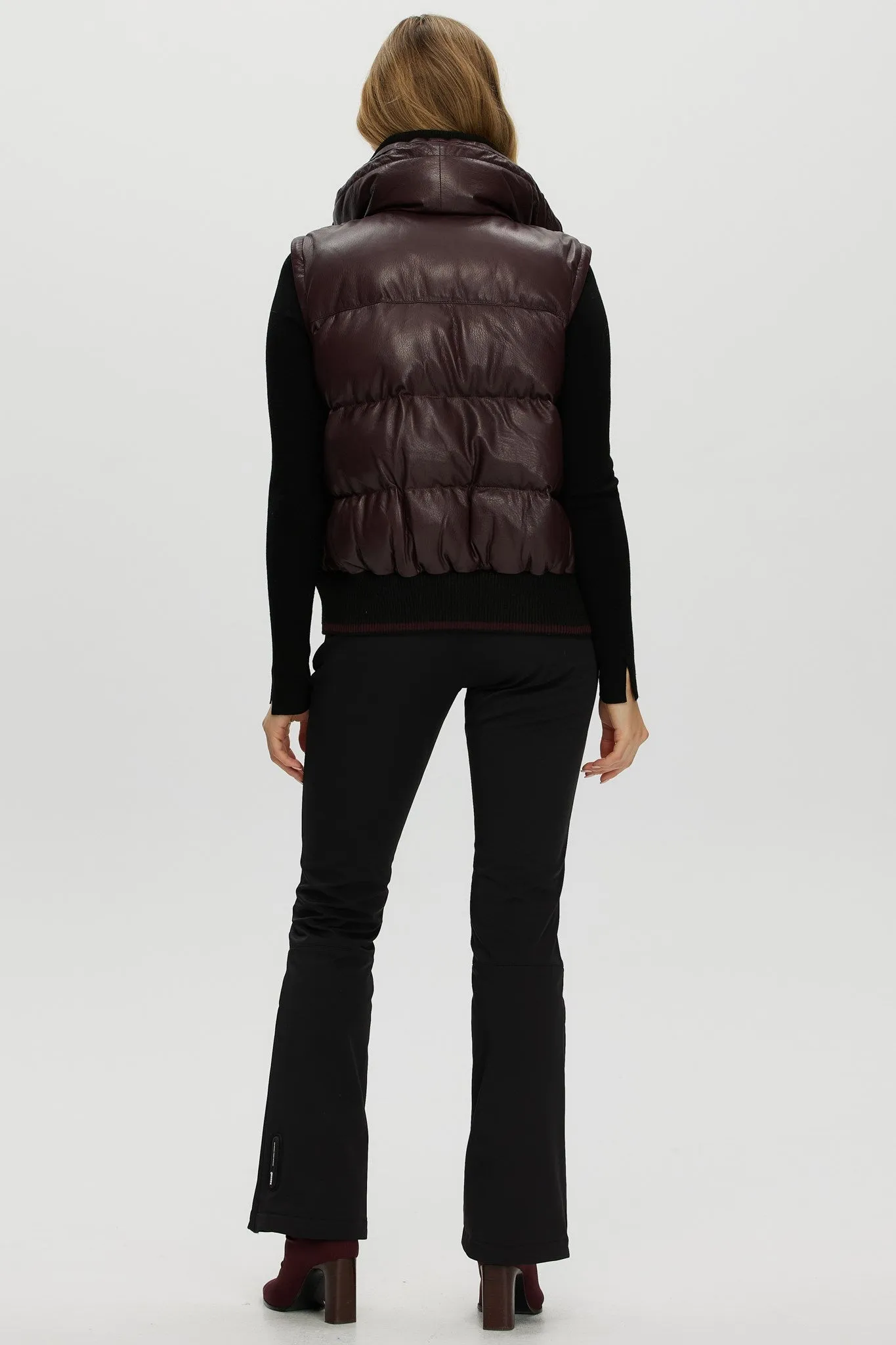 Quilted Leather Jacket with Detachable Fabric Sleeves