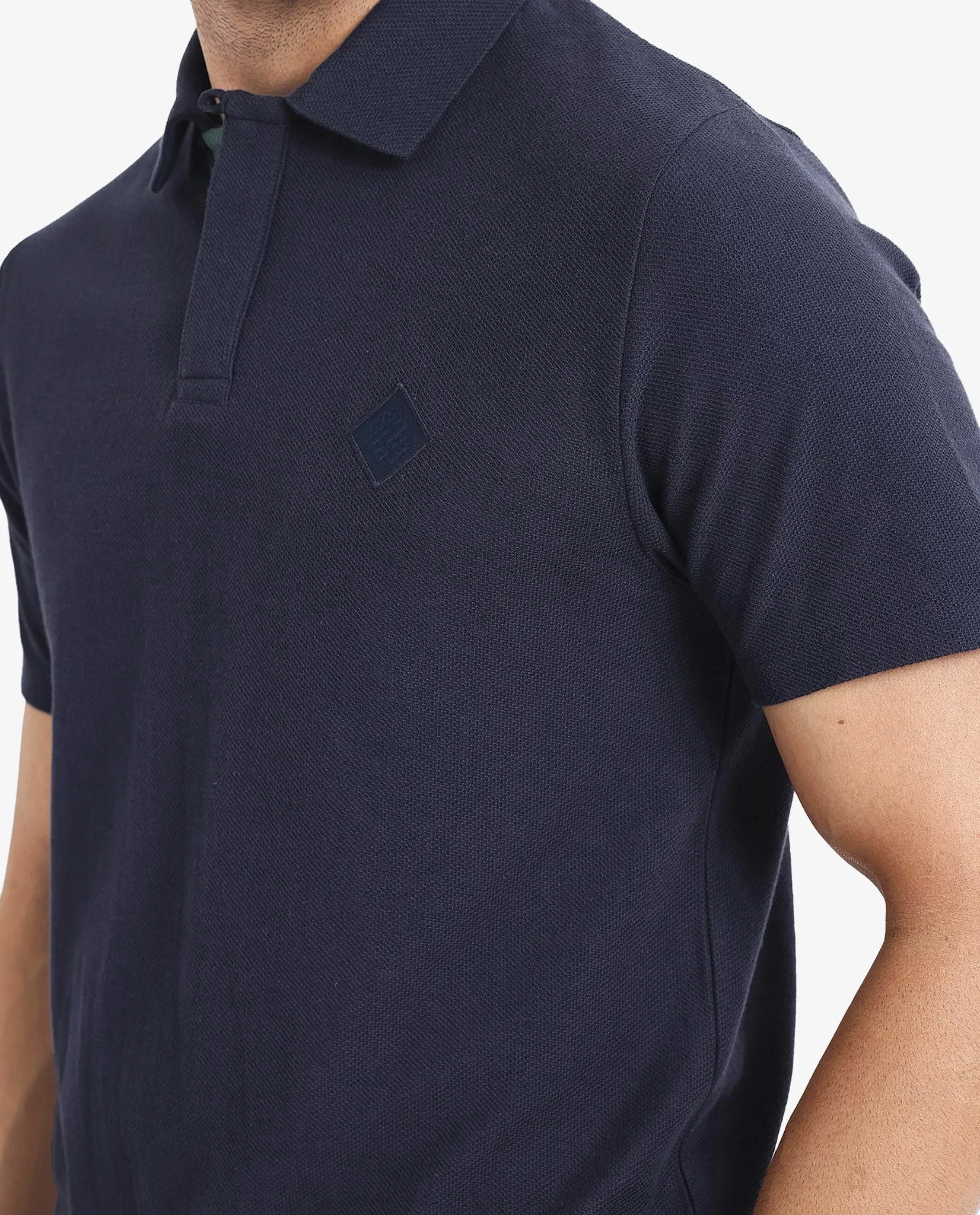 Rare Rabbit Men's Charles Navy Cotton Fabric Short Sleeve Regular Fit Plain Knitted Polo T-Shirt