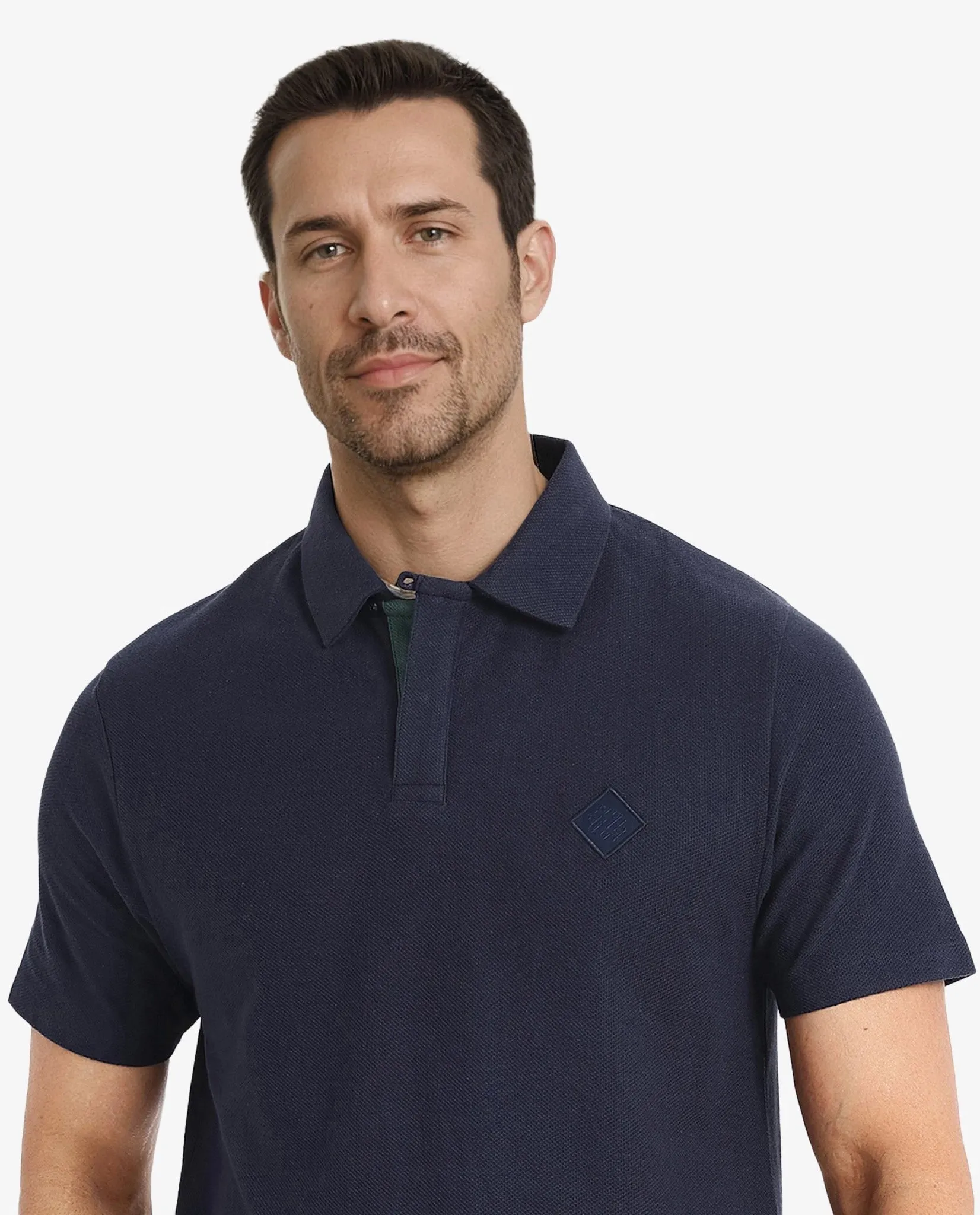 Rare Rabbit Men's Charles Navy Cotton Fabric Short Sleeve Regular Fit Plain Knitted Polo T-Shirt