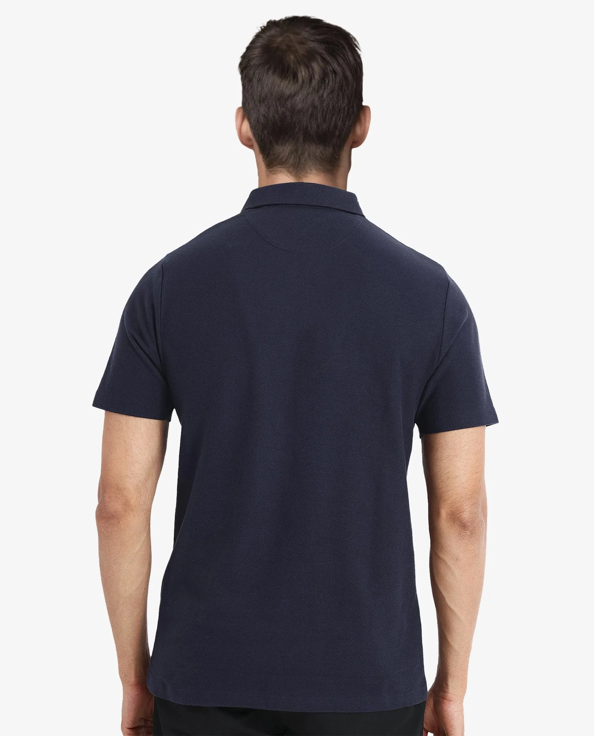 Rare Rabbit Men's Charles Navy Cotton Fabric Short Sleeve Regular Fit Plain Knitted Polo T-Shirt