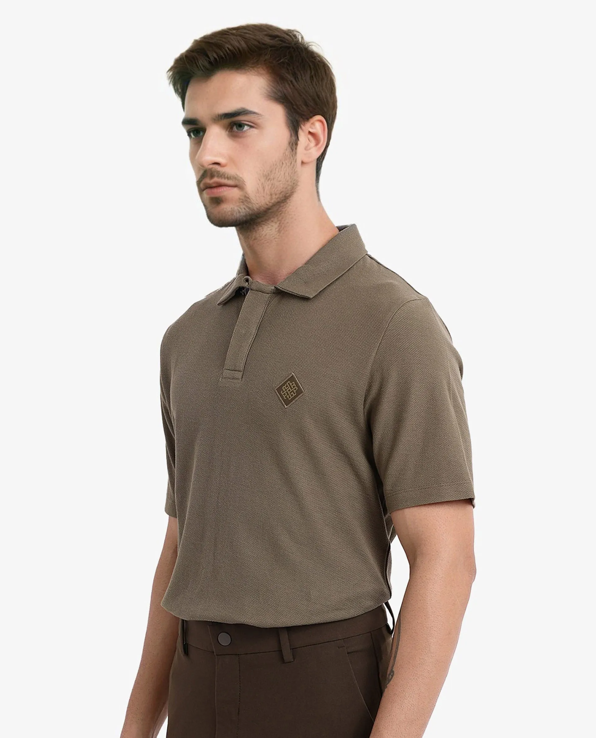 Rare Rabbit Men's Charles Olive Cotton Fabric Short Sleeve Regular Fit Plain Knitted Polo T-Shirt