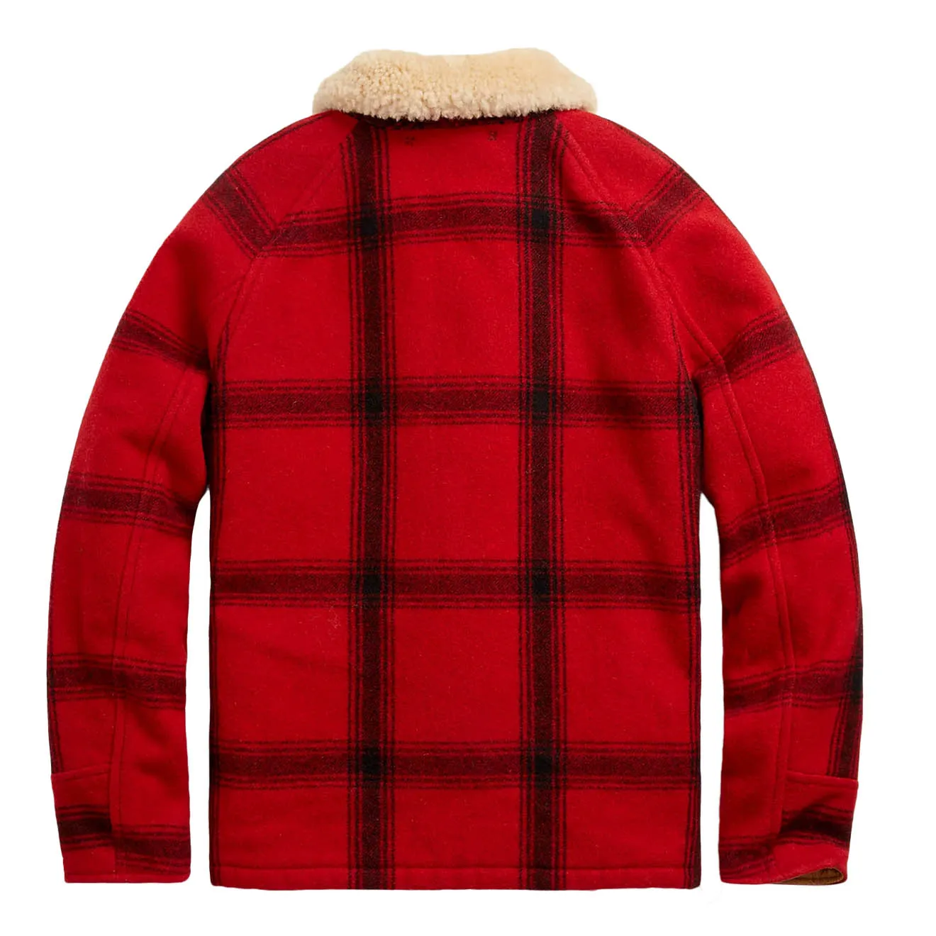 RRL by Ralph Lauren Shearling-Collar Plaid Wool Jacket Red / Black Multi