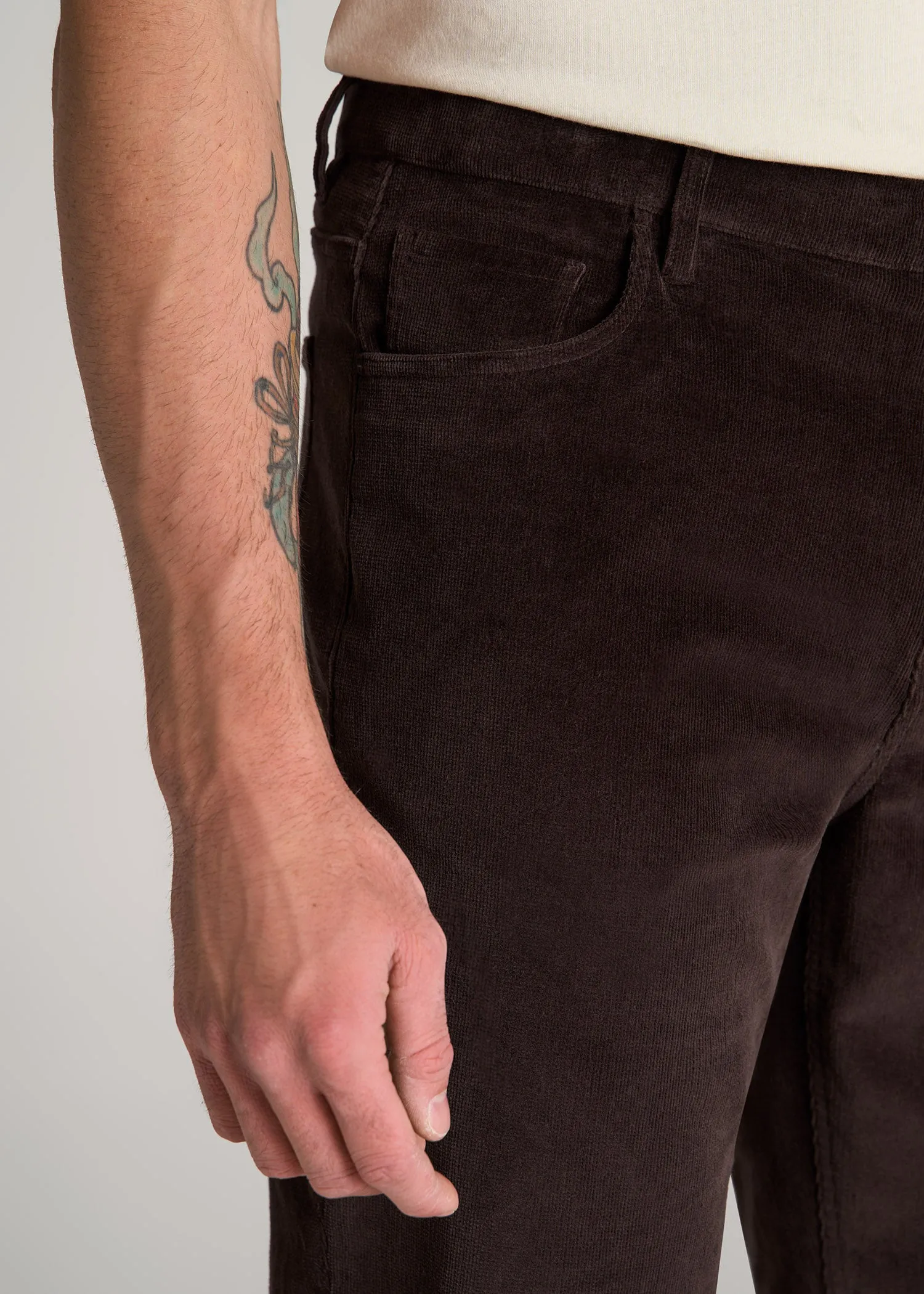 STRAIGHT-LEG Stretch Corduroy Pants for Tall Men in Chocolate