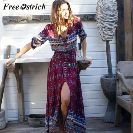 Summer Bohemian Tunic Floral Party Beach Dress