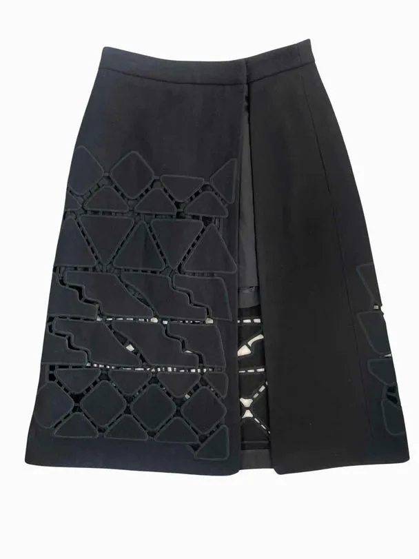 TIBI VIRGIN WOOL CUTOUT DESIGN ALINE WRAP BLACK SKIRT WITH SHORTS SIZE 0