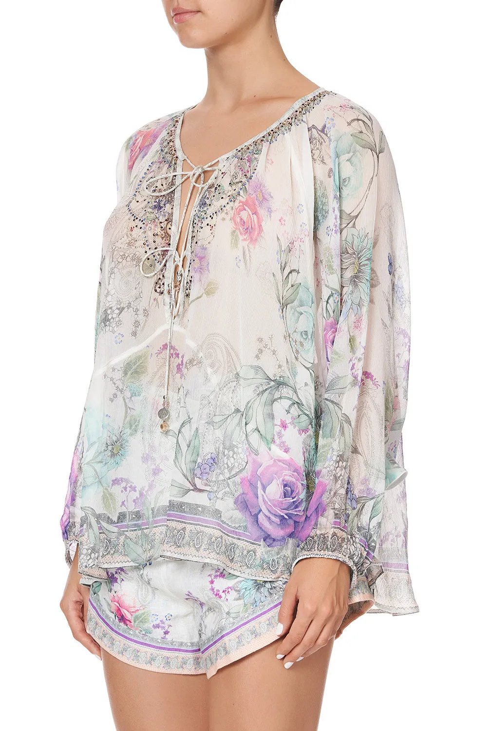 TIE FRONT HIGH LOW HEM BLOUSE FOREVER FAR