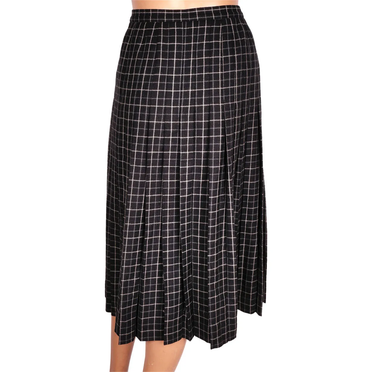 Vintage Yves Saint Laurent Paris Wool Kilt Style Wrap Skirt Black w Check Size S