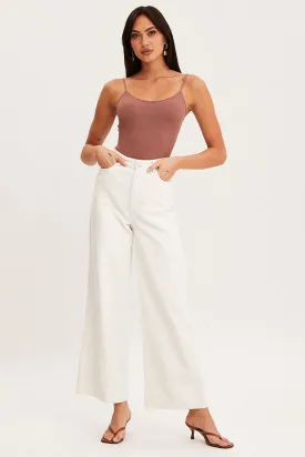 White Wide Leg Pants High Rise Corduroy