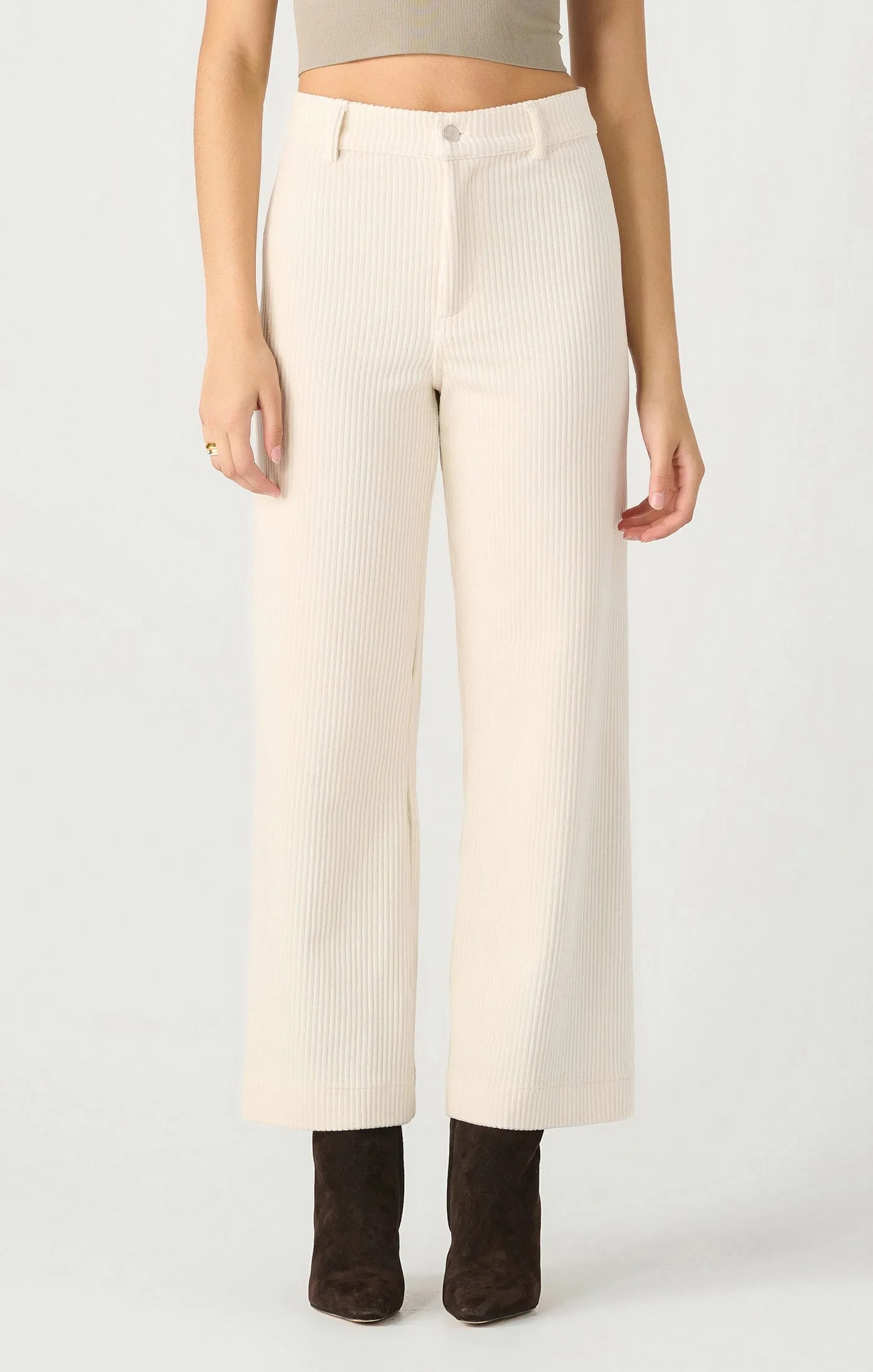 Wide Leg Corduroy Ankle Pant | Ecru