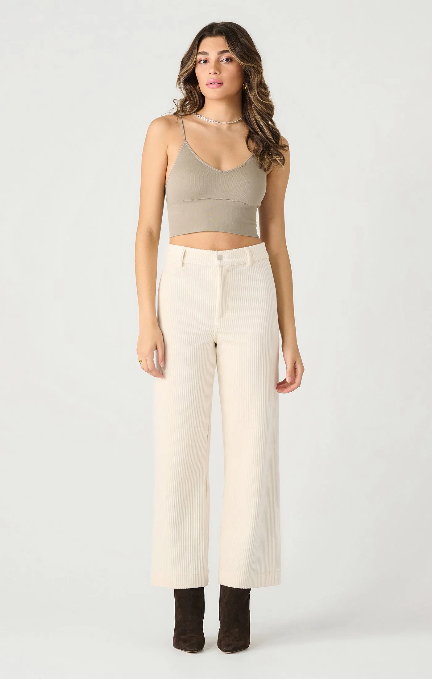 Wide Leg Corduroy Ankle Pant | Ecru