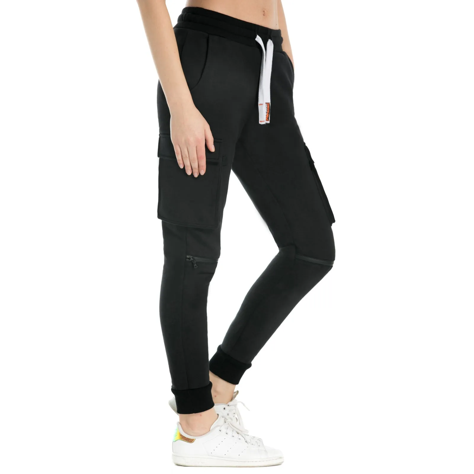 Women's Cargo joggers Stretch Zipped Knee Sporty  Black Grey Blue S M L XL