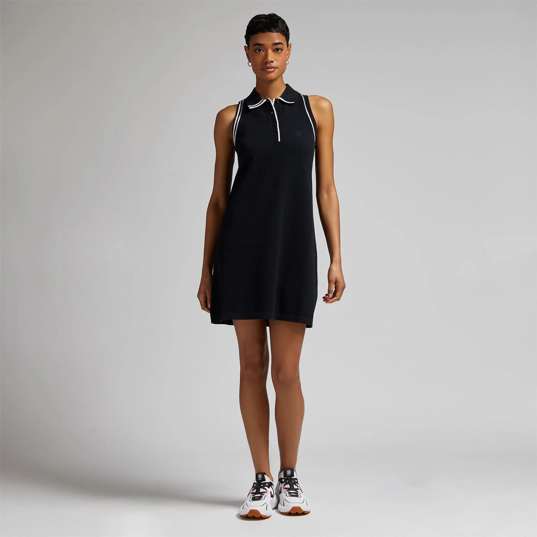 Womens Cotton Pique SL Polo Dress Onyx - AW24