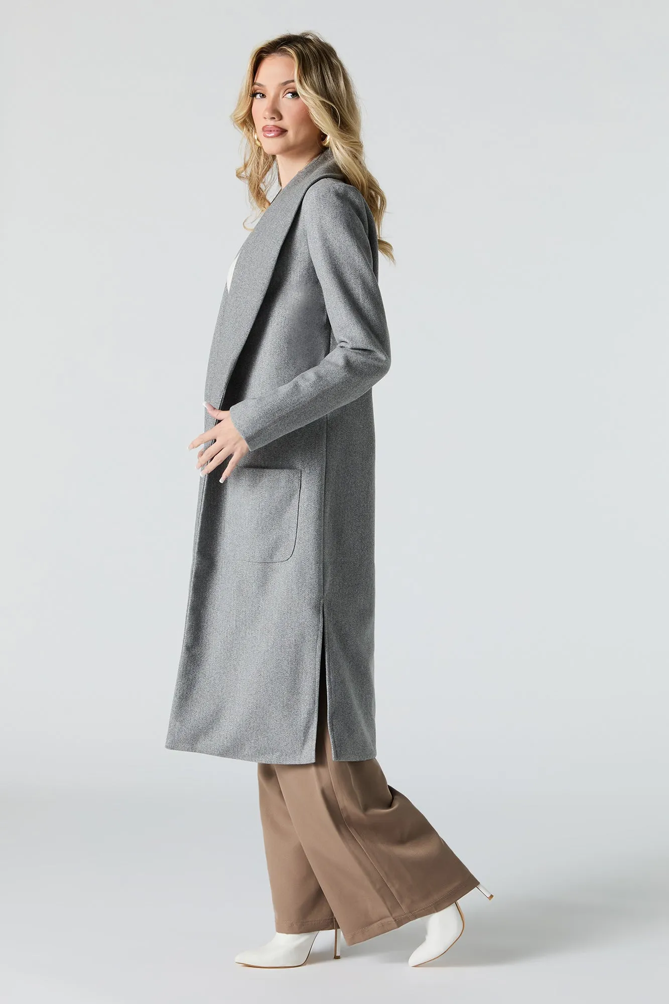 Wool Longline Open Front Coat