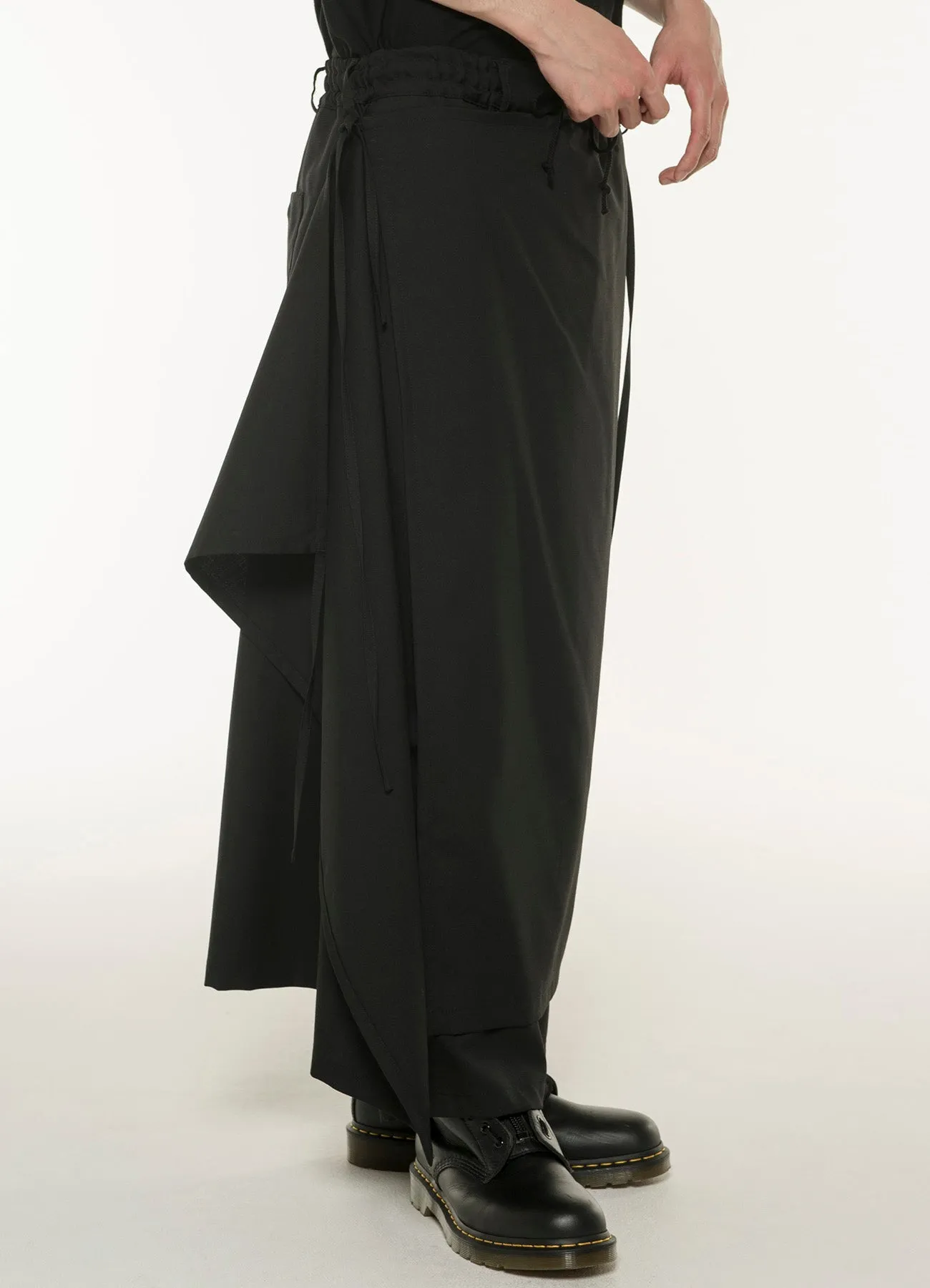 WOOL/POLYESTER GABARDINE 3-WAY WRAP PANTS