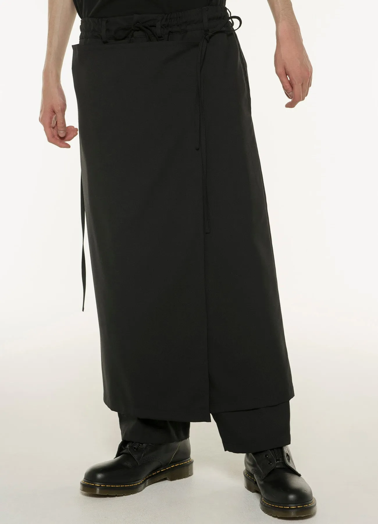 WOOL/POLYESTER GABARDINE 3-WAY WRAP PANTS